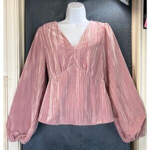 Gap Women’s S Rosa Pink Velvet Babydoll Cavan Long-sleeves Pullover Blouse